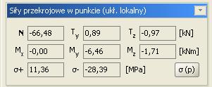 Analiza wyników krojowe w punkcie. Pozostałe wartości sił przekrojowych są wartościami odpowiadającymi. Nie są one wartościami obwiedni dla tych sił. Rys. 11.