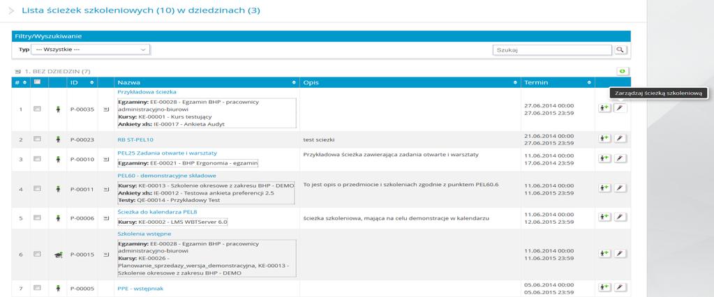 c) Ustawienia ogólne kursu Po dodaniu kursu do ścieżki szkoleniowej pojawia się dodatkowo funkcjonalność, umożliwiająca określenie ustawień