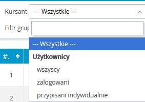 kursu wraz z informacją o statusie każdego z nich.