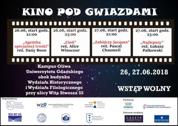 Plenerowe pokazy filmów W dniach 26 i 27 czerwca 2018 r. na terenie Kampusu UG w Gdańsku Oliwie odbyły się pokazy filmów pod gołym niebem.