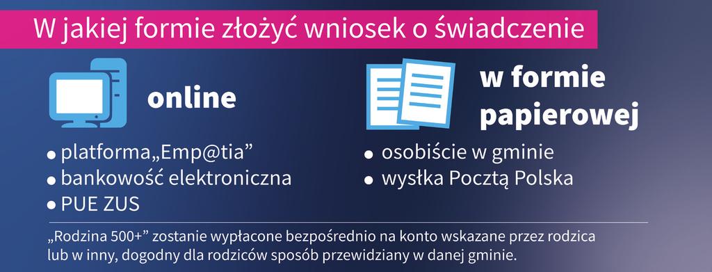 Zmiany w znaczy sposób uproszczą proces ubiegania się o świadczenie wychowawcze. Istotne jest, że wnioski o świadczenie wychowawcze będzie można składać w formie papierowej od 1 sierpnia 2019 r.