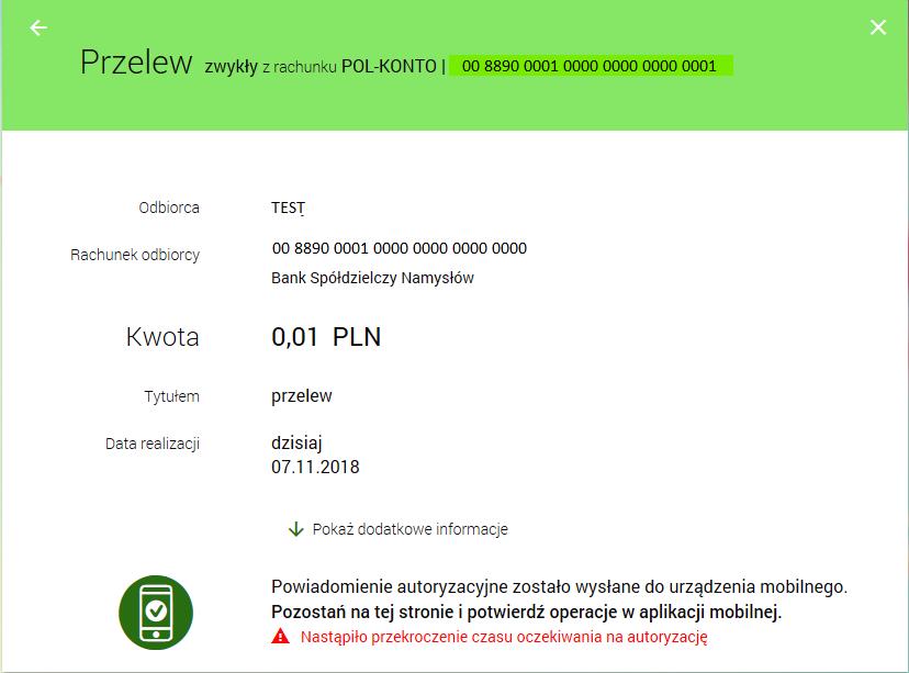 - W przypadku wprowadzenia błędnego kodu PIN na ekranie system prezentuje komunikat Wprowadzony PIN jest nieprawidłowy.