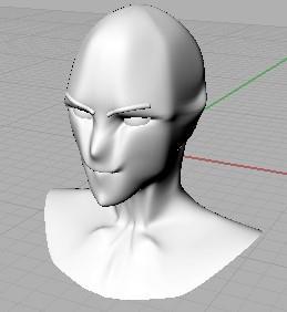 jako model w grze 3D. 1) Na początku za pomocą krzywej interpolowanej przez punkty narysować obrys głowy z profilu. Obrys składa się z 2 krzywych, spotykających się w jednym punkcie na czubku głowy.