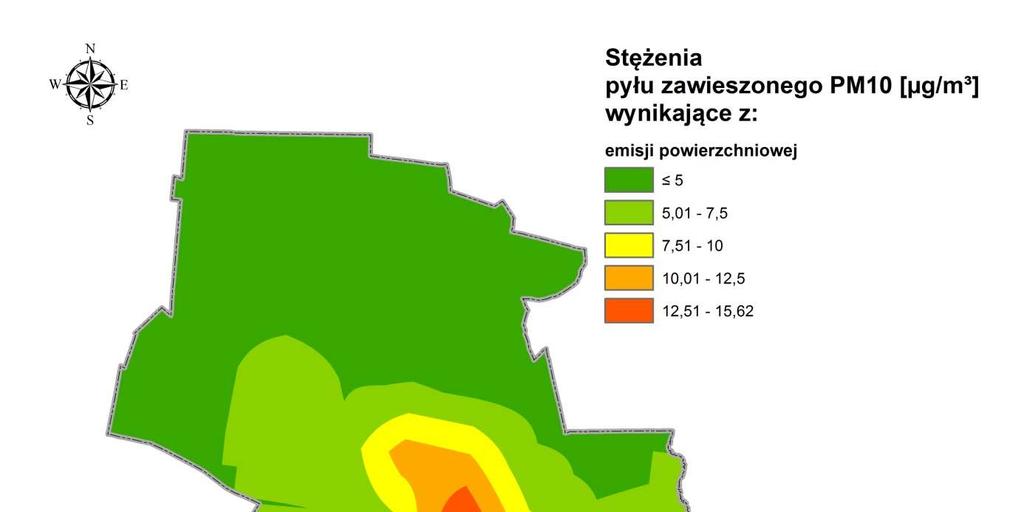 Rysunek 4 Rozkład stężeń pyłu zawieszonego PM10 o okresie uśredniania wyników rok