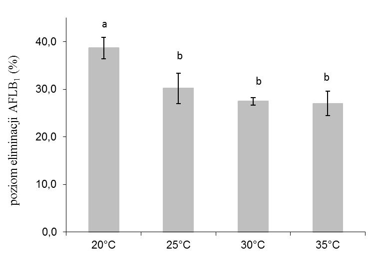 wszystkich badanych szczepów w temperaturze 20 C, poziom ten mieścił się w przedziale 37 40% (rysunek 2). Rysunek 2.
