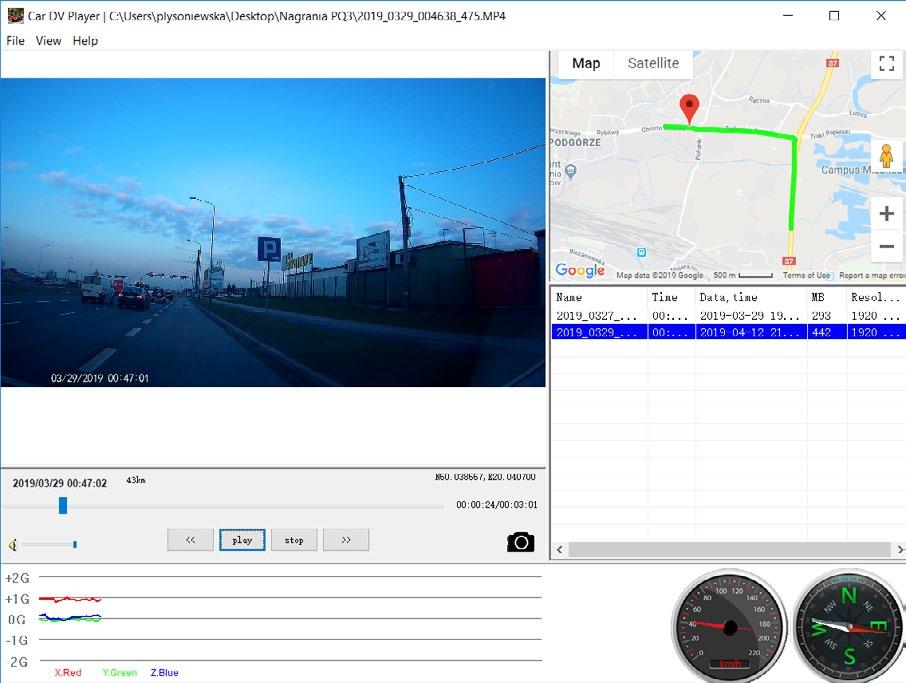 09 GPS PLAYER 09 GPS PLAYER Wbudowany moduł GPS zapisuje w materiale wideo współrzędne geograficzne oraz prędkość jazdy, dzięki czemu można nanieść na zarejestrowany obraz współrzędne przejechanej