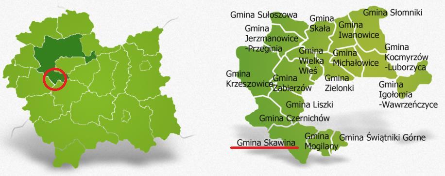 S t r o n a 10 DIAGNOZA Charakterystyka gminy Skawina Gmina Skawina jest gminą miejsko-wiejską położoną w bezpośrednim sąsiedztwie stolicy województwa małopolskiego, w południowej części powiatu