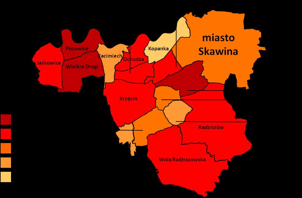 S t r o n a 27 Radziszów (30 z 445 rodzin w całej gminie; 6,7%), a sołectwem o najmniejszej liczbie rodzin korzystających z tego tytułu były Gołuchowice (2 z 445 rodzin w całej gminie; 0,4%).
