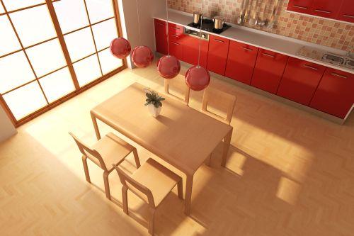 (Czerwone meble kuchenne to obowiązujący trend.) Idealne oświetlenie stołu do jadalni zależy od tego, jaki jest jego kształt.
