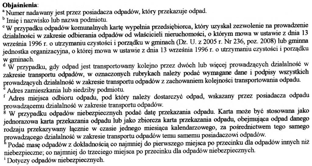 Karta przekazania odpadu DZIENNIK USTAW Z 2006 R. NR 30 POZ.