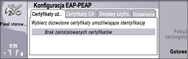 EAP-PEAP W oknie ustawieñ Zaawansowanych wybierz stronê EAP. Wybierz z listy EAP-PEAP, a nastêpnie naci nij Konfiguruj.