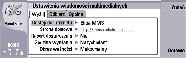 Konfigurowanie wiadomo ci multimedialnych (MMS) Wybierz kolejno: Pulpit Narzêdzia Panel sterowania Wiadomo ci Wiadomo æ multimedialna.