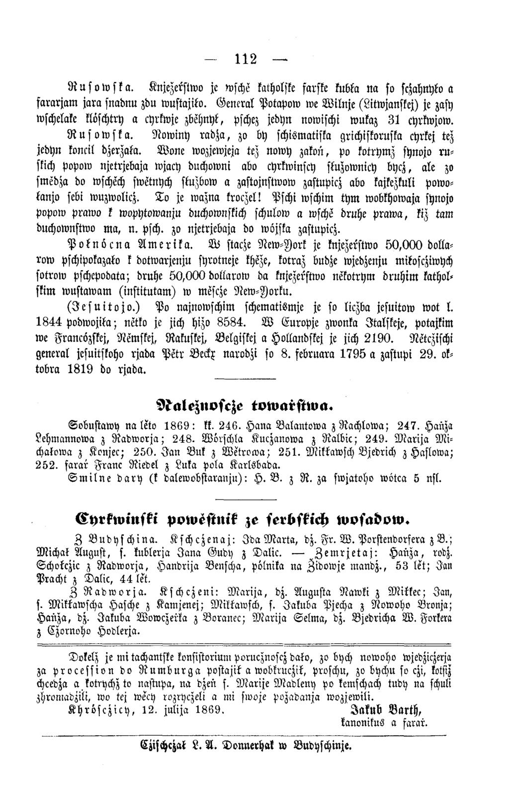 112 R u s o >vska. Knjezerstwo je wsche katholske farske kubka na so sczahnylo a fararjam jara snadnu zdu wustajito.