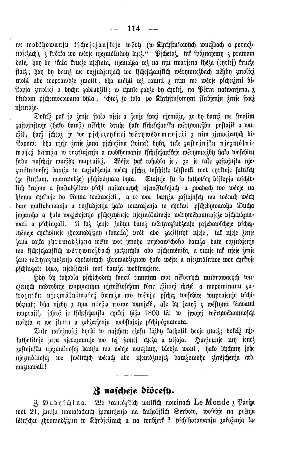 114 roc wobkhowanju kschesczanskeje wery (w Khrystusowhch wuczbach a porucznosczach), z krötka wo werje njezm ölniwy bycz.