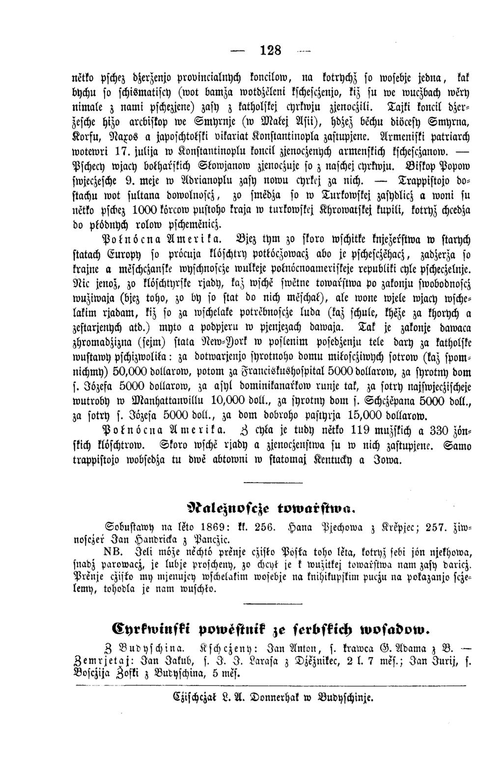 128 netto pschez dzerzenjo provincialnych koncilow, na kotrychz so wosebje jed na, kak bychu so schismatiscy (w ot bamza wotdzeleni kschesczenjo, kiz su we wuczbach wery nim ale z nam i pschezjene)