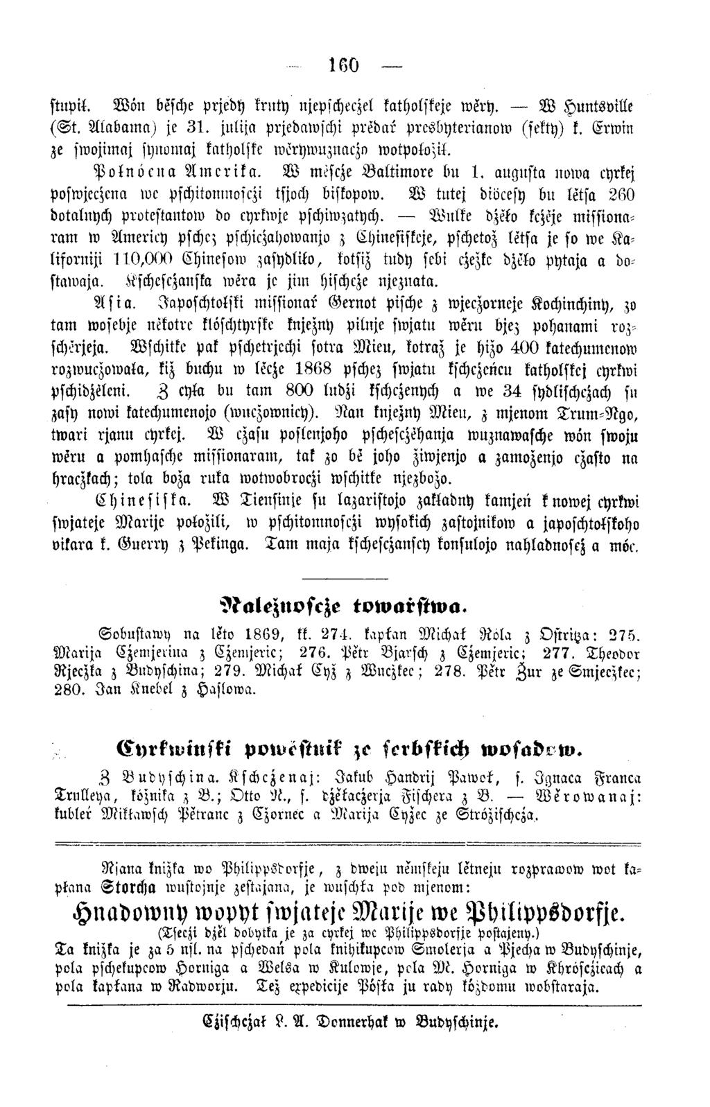 160 stupil. W ön besche prjedy kruty njepscheczel katholskeje w erh. W H untsville (@ t. A la b am a ) je 3 1. julija prjedawschi predar p resb yterianow (sekty) k.