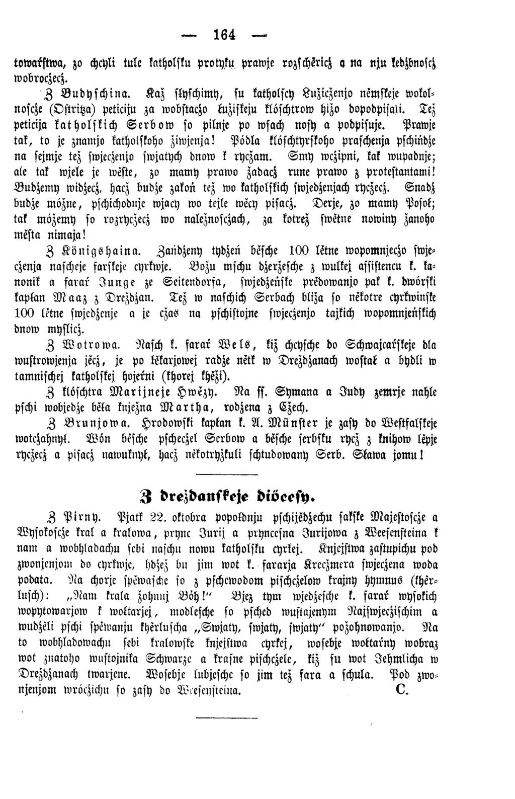 164 towakstwa, zo chcyli tute katholsku protyku prawje rozschsricz y na n ju W bnosch wobroczec^. Z Budyschina.