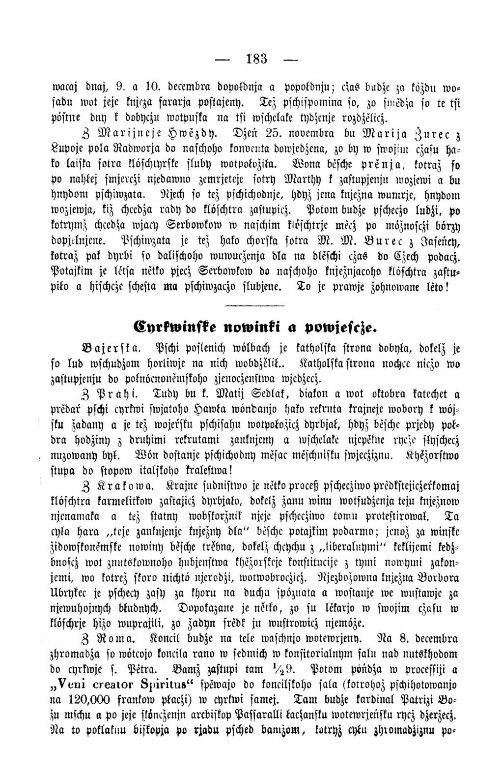 183 wacaj bnaj, 9. a 1 0. becembra dopoidnja a popokdnju; czas bnbzc za közdu w o- sadu w ot jeje knjcza fararja Pvstajeny.
