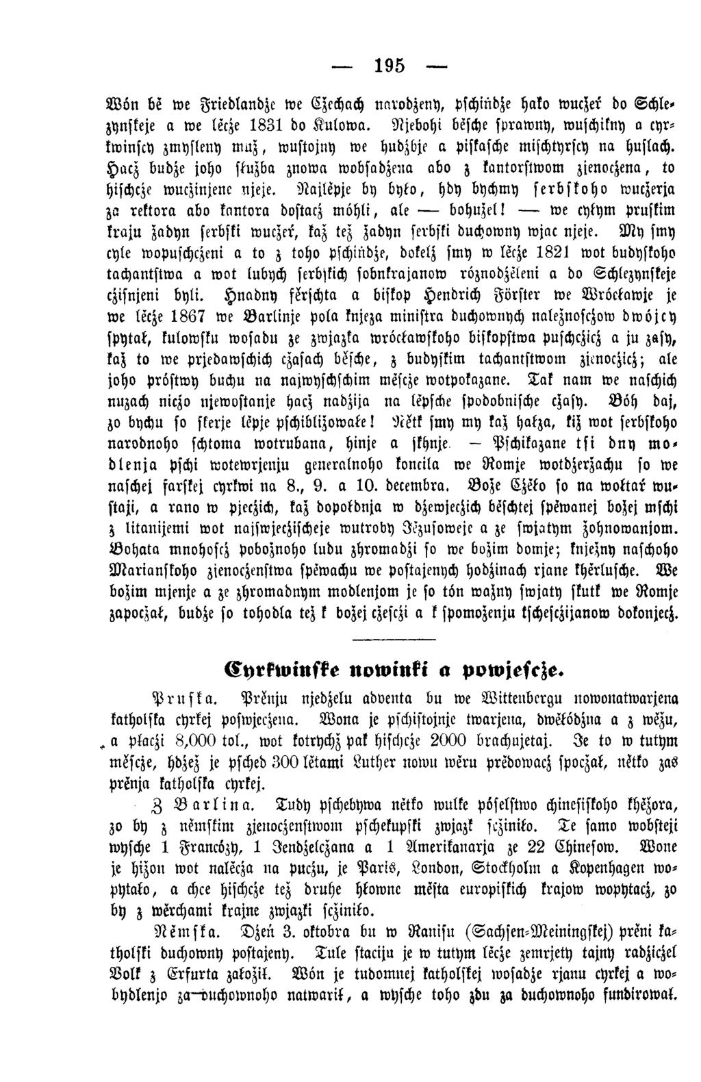 195 W ü n be w e Friedlaudze toe Czcchach uarodzeuy, pschmdje hako Wucher do Sch lezyuskeje a w e lecze 1 8 3 1 do K u lo w a.