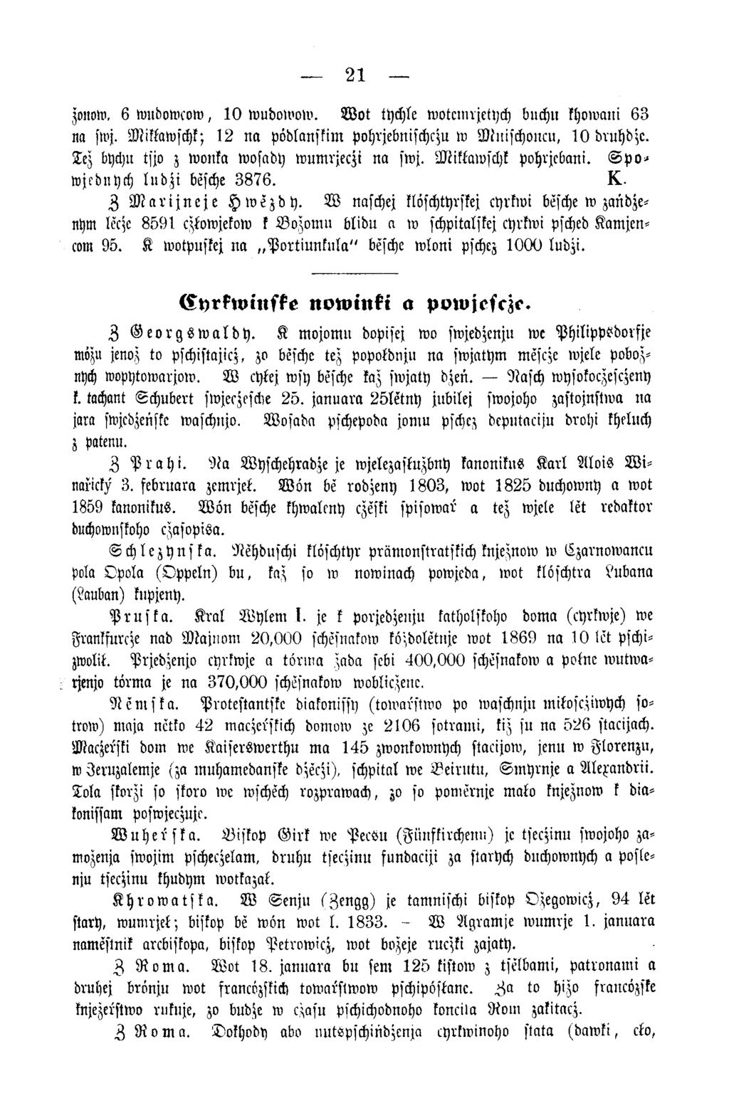 21 zoiww, 6 wudow cow, 1 0 w udow ow. W o t tychle wotcmrjctych buch» khowani 6 3 no l'lt'j. Mikkawschk; 1 2 na podlanskim pohrjebnischczu w M nischoncu, lo d ru h d jc.