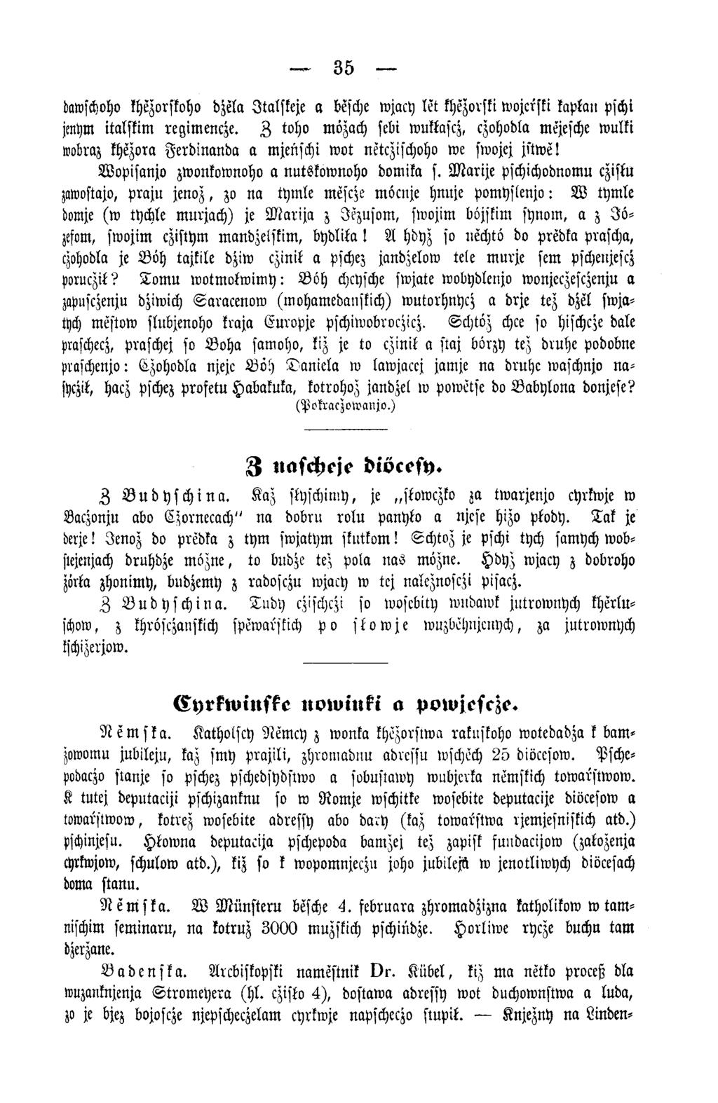 35 dawschoho khezorskoho djela Jtalskeje a besche wjacy let khezorski wojcrski kaplan pschi jenym italskim regimencze.