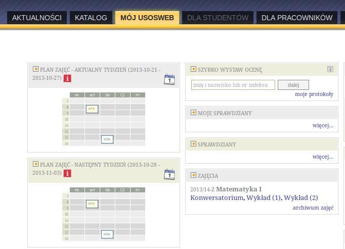 Drukowanie listy studentów Po wybraniu zakładki Mój USOSweb wyświetli