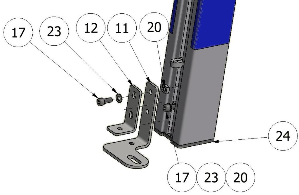 i włożonych w kanał słupka nakrętek kwadratowych M8 (20). 3.