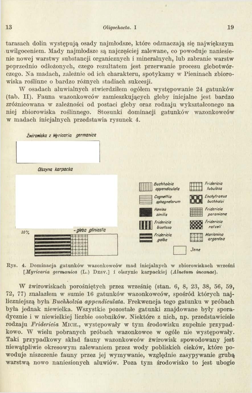 13 Oligochaeta. I 1 9 tarasach dolin w ystępują osady najm łodsze, które odznaczają się największym uwilgoceniem.
