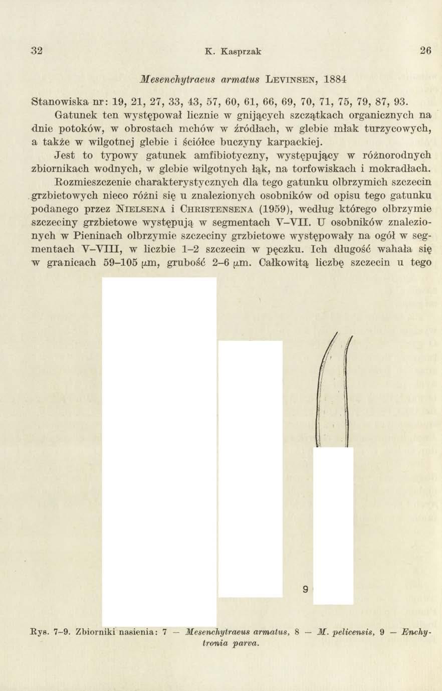 3 2 K. Kasprzak 26 Mesenchytraeus armatus L e v i n s e n, 1884 S tanow iska n r: 19, 21, 27, 33, 43, 57, 60, 61, 66, 69, 70, 71, 75, 79, 87, 93.