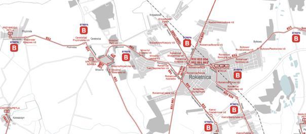 Mapa 3. Schemat komunikacji aglomeracyjnej ZTM Poznań w pobliżu Rokietnicy. źródło: https://www.ztm.poznan.pl/assets/uploads/2018.06.02mapabustram.pdf, pobrano: 06.2018 r.