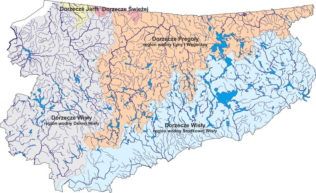 2.1. Wody powierzchniowe i podziemne Zasoby wód powierzchniowych województwa obejmują zasoby rzek i kanałów, zbiorników wodnych (jezior i stawów) a także części Zalewu Wiślanego.