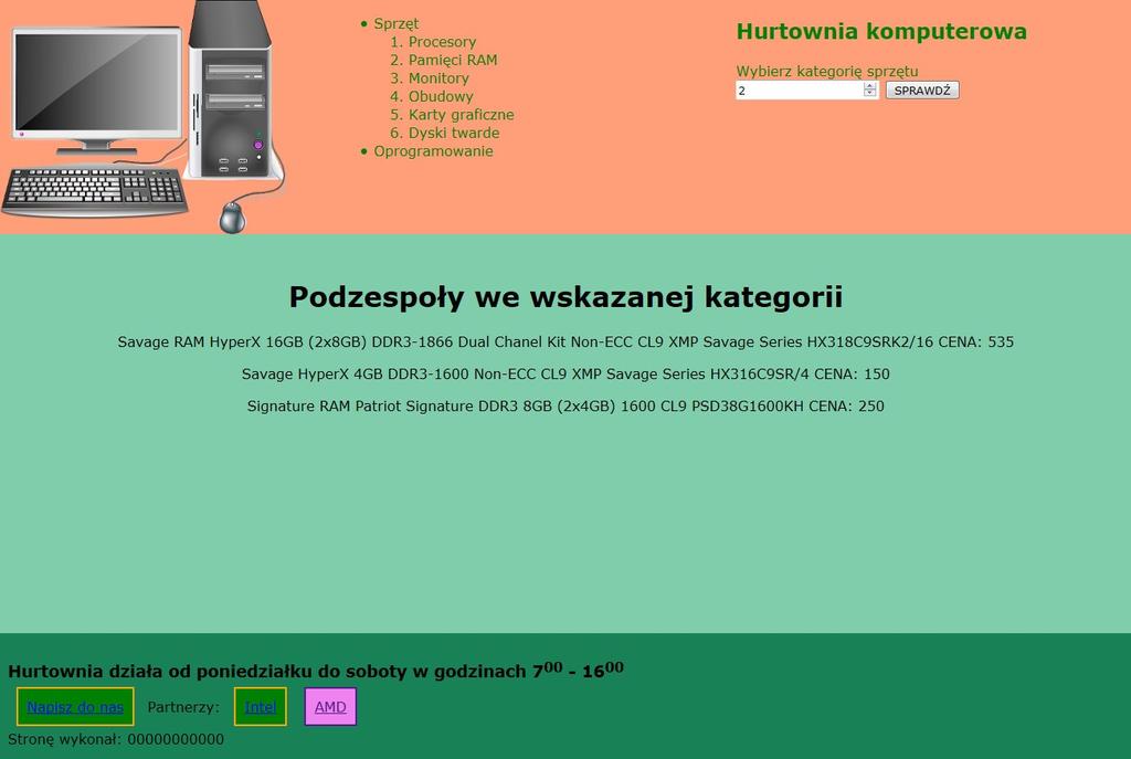 Witryna internetowa Obraz 2. Witryna internetowa, przycisk AMD został wcześniej wybrany Przygotowanie grafiki: Plik zad1.