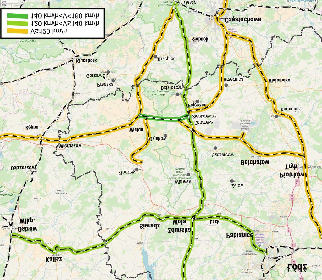 78 Raczyński J., Pomykała A., Bużałek T. Pozostałe linie będą miały prędkość maksymalną po modernizacji co najmniej 120 km/godz., a dla nowej linii Chorzew Siemkowice Ruda k.