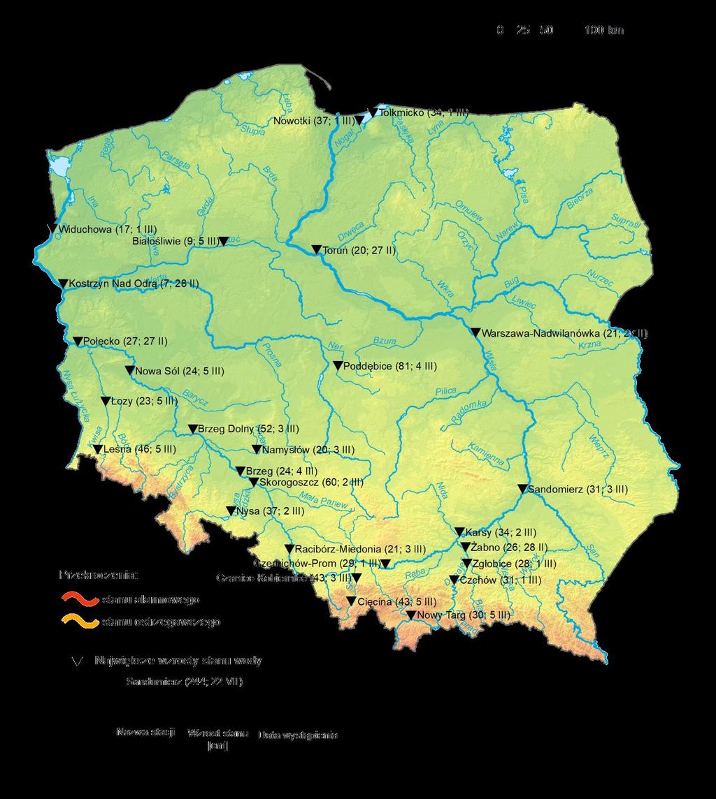 stanu wody na głównych rzekach i wybrzeżu