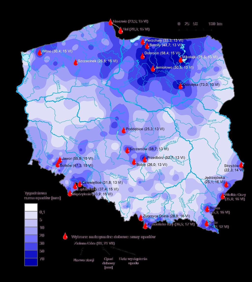 dobowe sumy opadów (w okresie