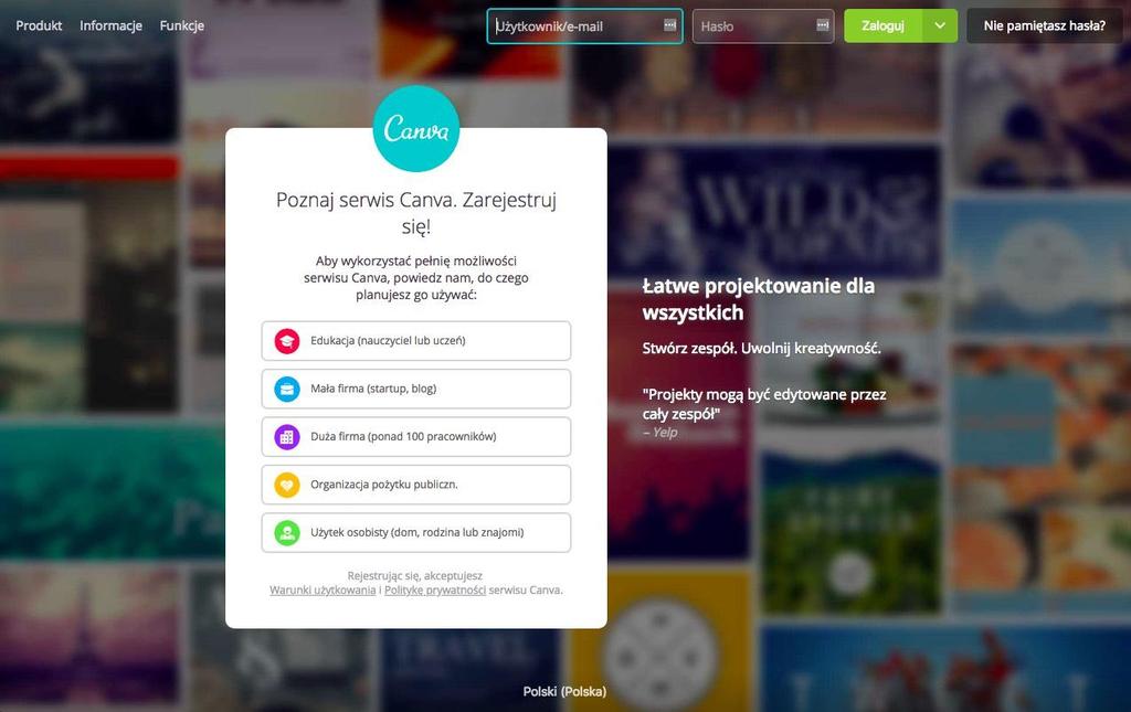 > Logowanie do serwisu Canva.