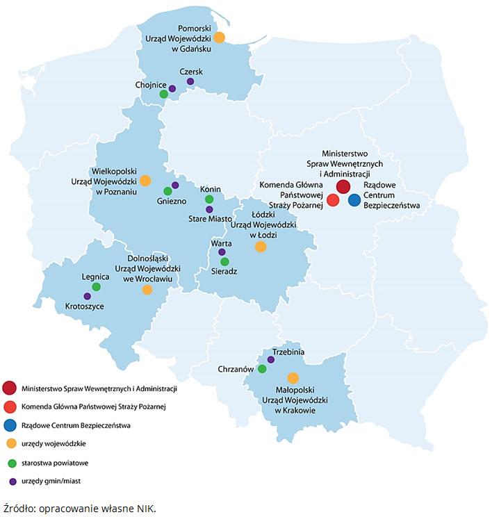 Łodzi, Wrocławiu i Krakowie), starostwa powiatowe w Chrzanowie, Legnicy, Sieradzu, Koninie, Gnieźnie i Chojnicach, a także urzędy gminne w Czersku, Chojnicach, Starym Mieście, Warcie, Gnieźnie,