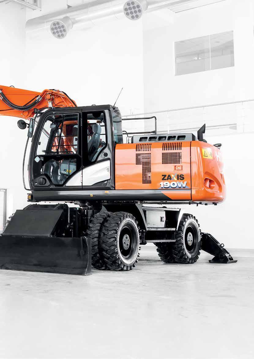 ZX190W 6 Optymalna wydajność Zdalne monitorowanie przy użyciu aplikacji online Global e-service. Prosta obsługa Łatwo dostępna kabina ze schodkiem i szerokim wejściem.