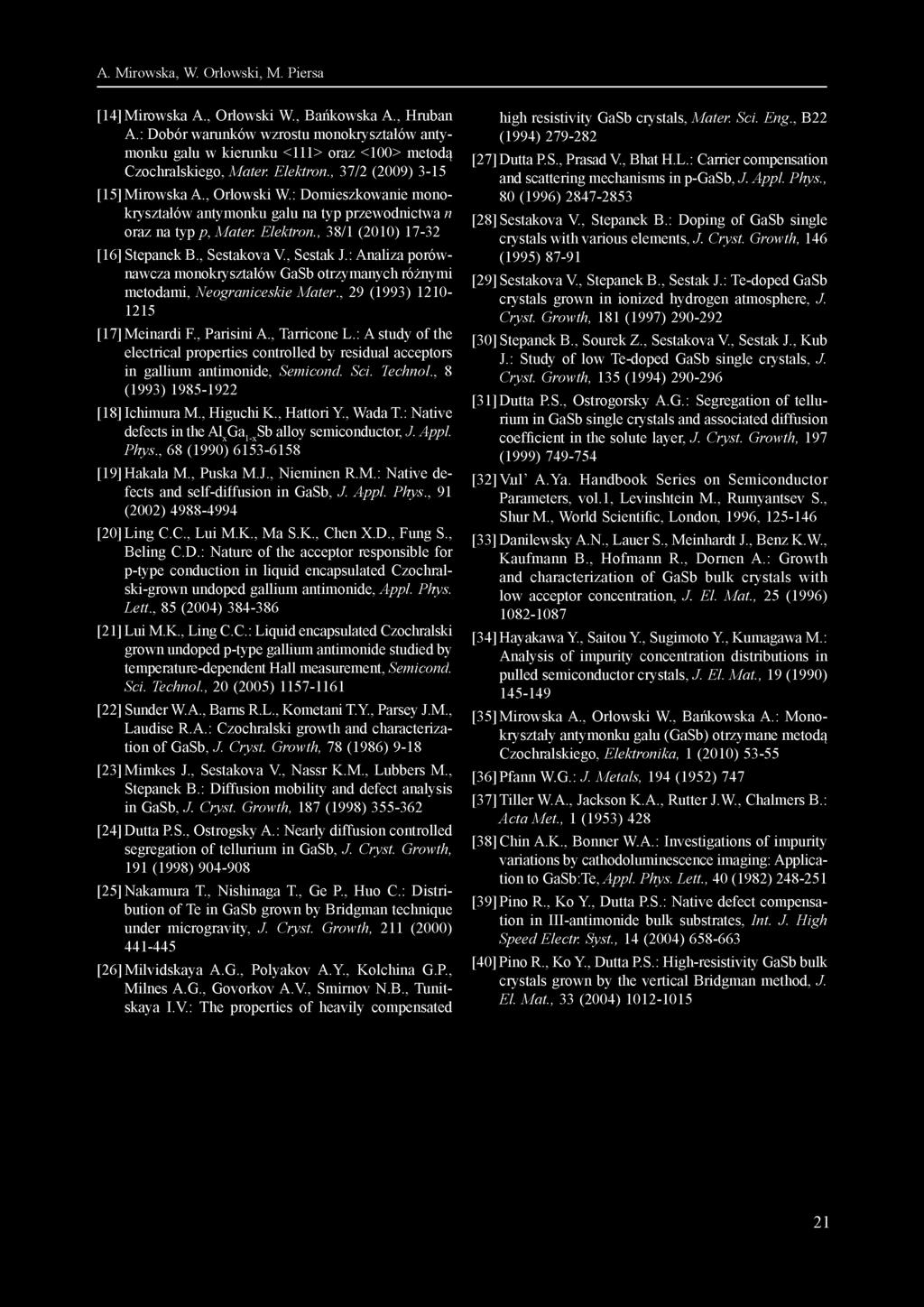[14] Mirowska A., Orłowski W., Bańkowska A., Hruban A.: Dobór warunków wzrostu monokryształów antymonku galu w kierunku <111> oraz <100> metodą Czochralskiego, Mater. Elektron.