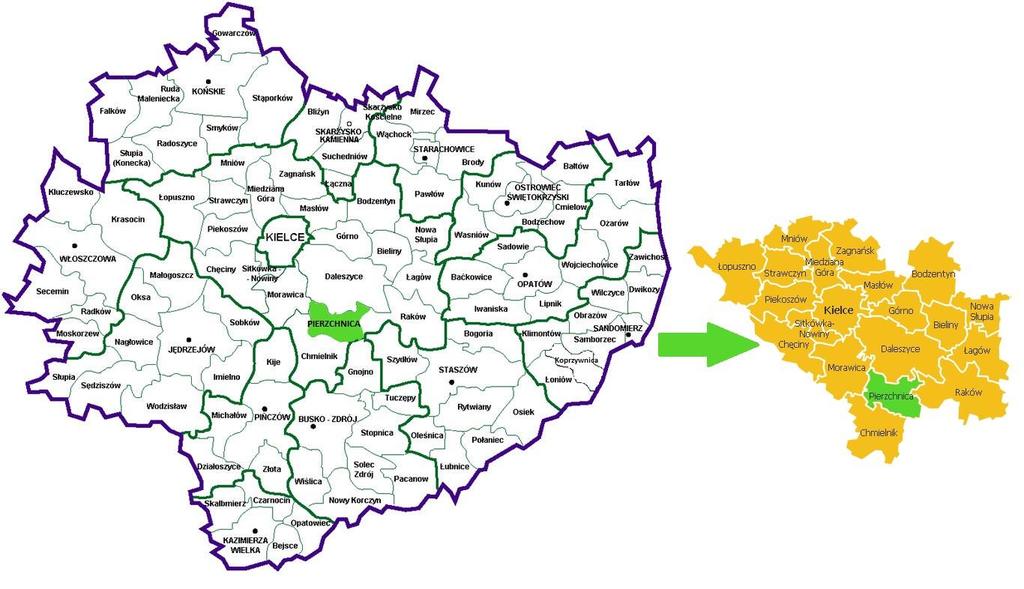 Mapa nr 1 Lokalizacja Gminy Pierzchnica na tle województwa