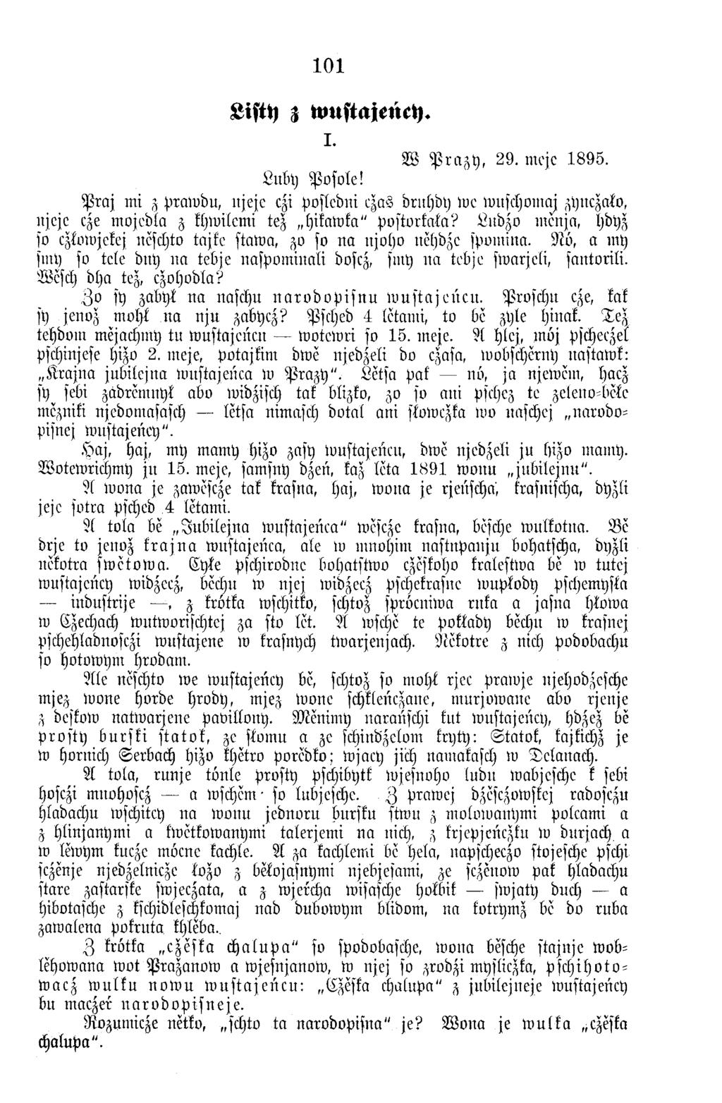 101 Lisch z wustajency. i. W P r a z y, 29. mvjc 1 8 9 5. L uby P o so le!