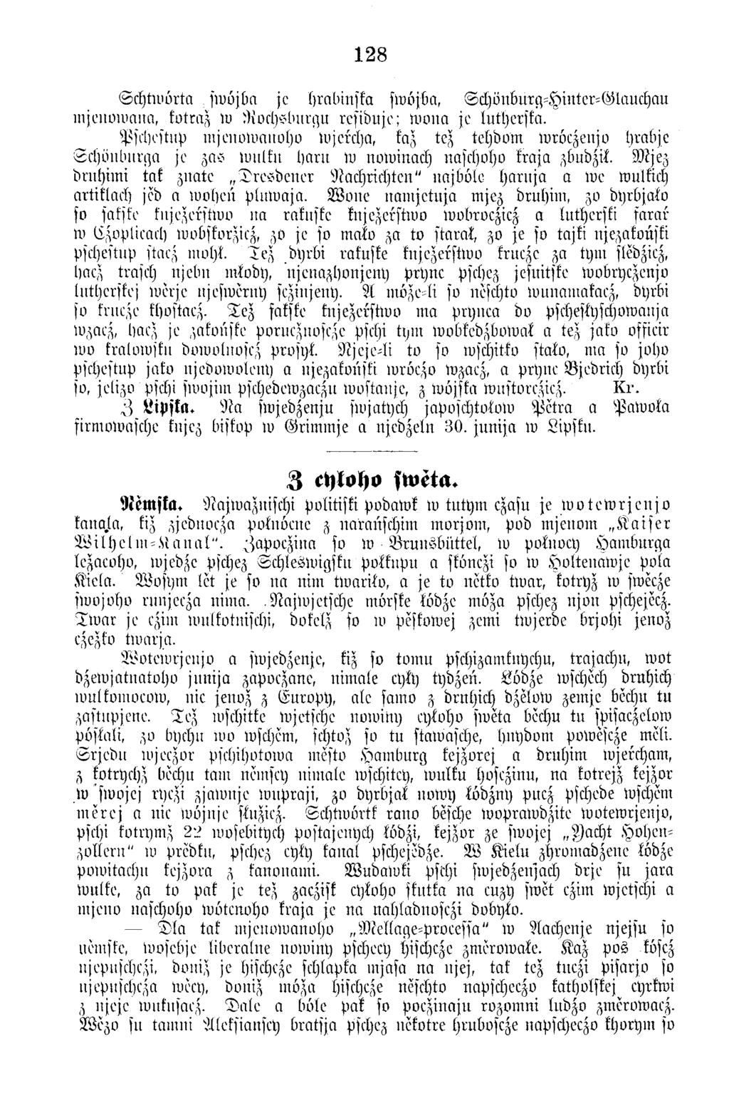 128 to tijtu m rta sw vjba je hrabinska sw ojba, S c h v n b u rg -H in te r-g la u c h a u m jeitm vm m, kvtraz w ;Koclj«luivi]u rc fib u jc ; w o n a je lutherska.