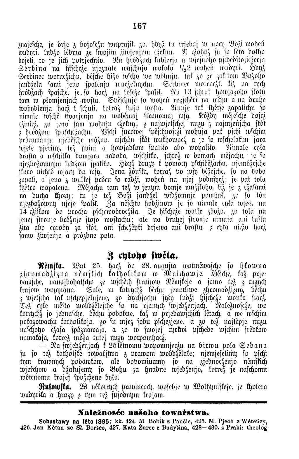 167 znajesche, je b rje z bojosczu w uprajik, zo, hbyz tu trjeb a j w nocy B o zi w oheö wubyri, lubzo ledm a ze sw ojim ziw jenjom czeknu. A ezohoz ju sv (eta bottjo bojeli, to je jich potrjechiko.