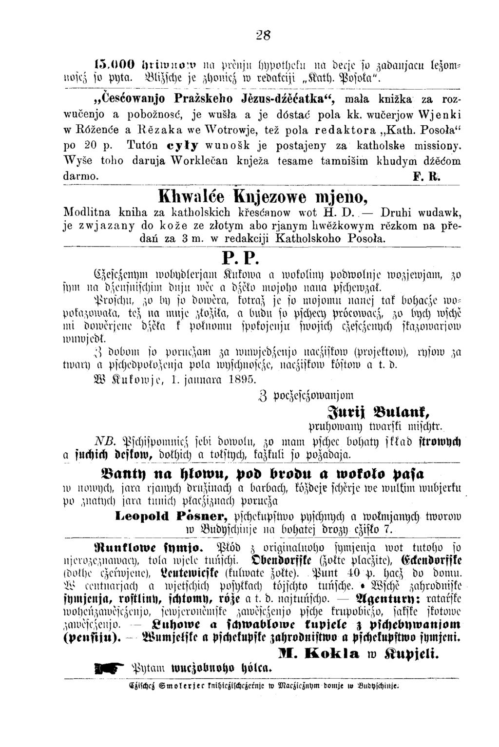 28 1 5. 0 0 0 h r i i u i t o.v na prenjii Hypothek!, n a b e q e so z a d au jacu lezomnostz so pyto. Blizsche je zhoniez w rebafciji K ath. P o so ta ".