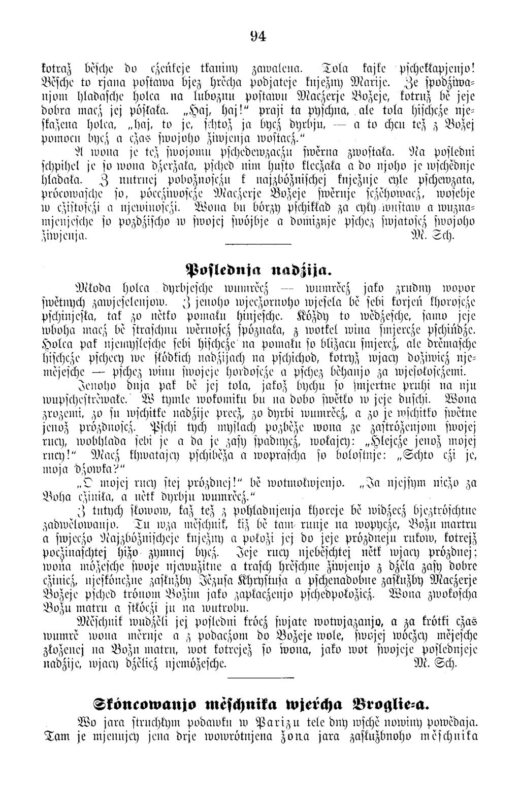 94 kotraz besehe bu e^cttfcje tkaniny jn m d eitsl. T o la kajke psehekkapjenjo! Besehe tv rja n a postaw a bjez hrecha p o b jateje knjezny M a rije.