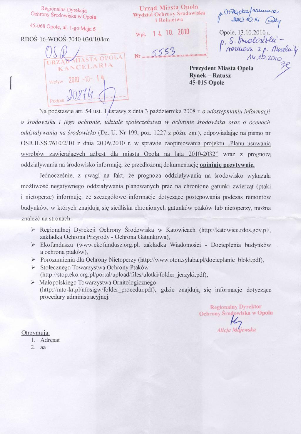 Załącznik nr 8: Odpowiedź Regionalnego Dyrektora