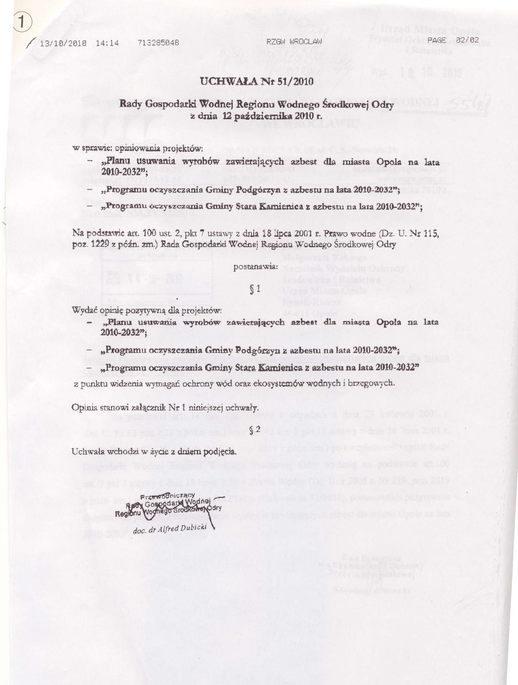 Załącznik nr 10: Uchwała Rady Gospodarki Wodnej Regionu Wodnego