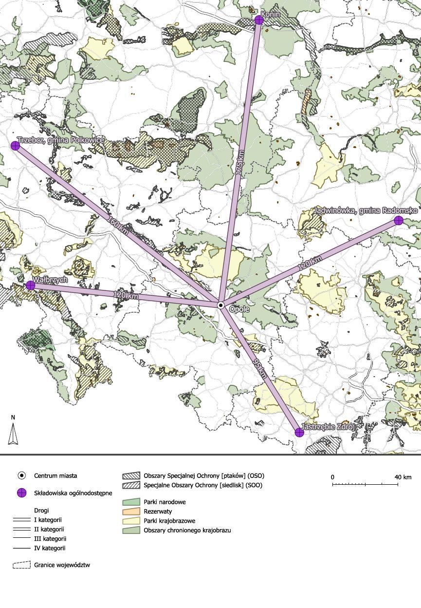 Mapa nr 4 Lokalizacja składowisk odpadów, które potencjalnie mogą być wykorzystywane do składowania