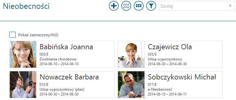11.2 Nieobecności Lista nieobecności pozwala na wyświetlenie pracowników nieobecnych w podanym okresie.