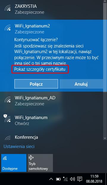 5. Weryfikujemy certyfikat poprzez przyciśnięcie Pokaż szczegóły certyfikatu.